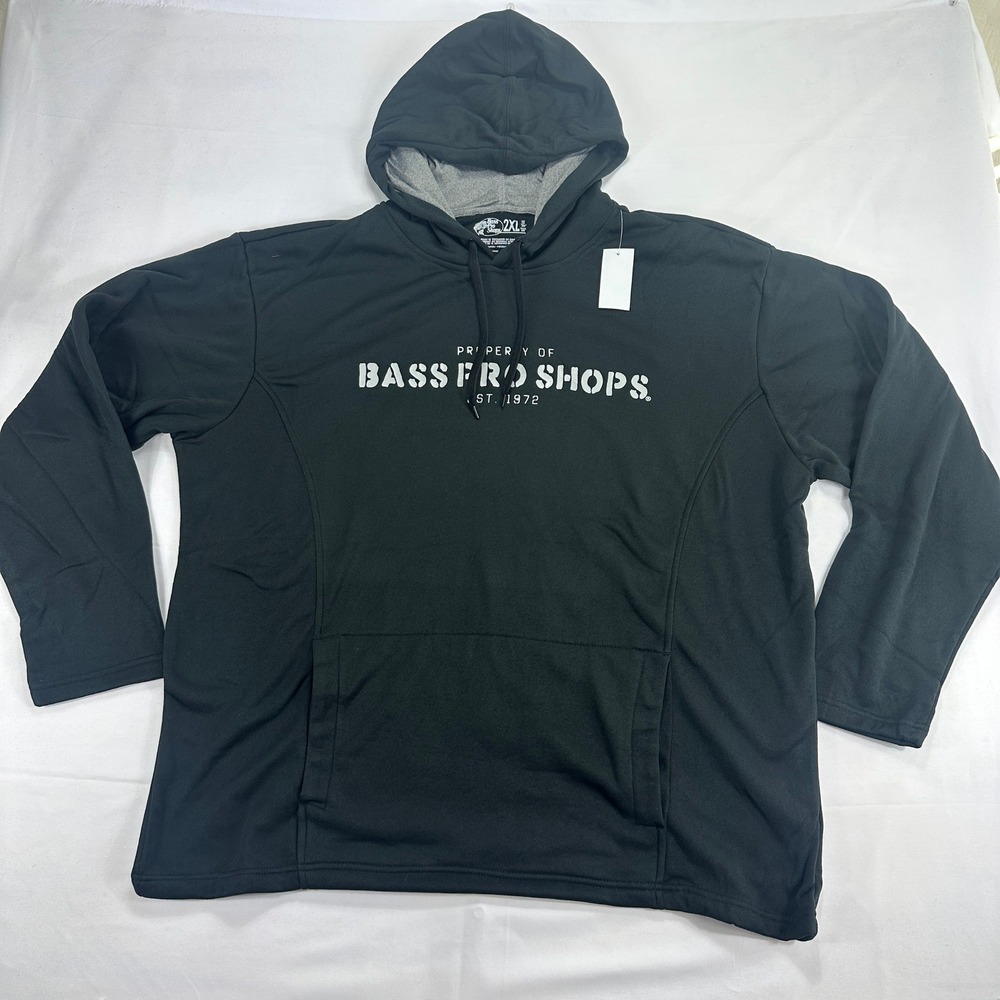 Bass‎ Pro Shops Hoodie Black Pullover Fleece Lined Sweatshirt Men's 2XL NWT